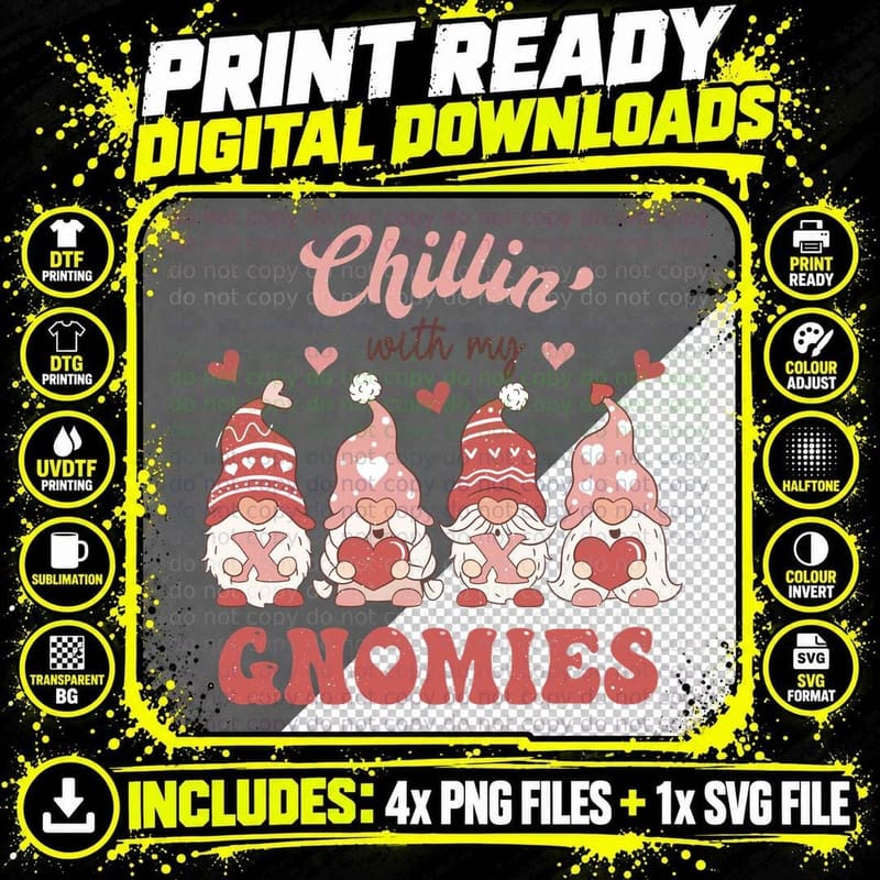 Chillin' with My Gnomes Valentine T-Shirt Png SVG Digital Bundle