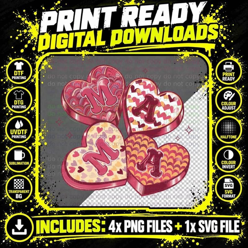 Chocolate-Covered Strawberries Candy Hearts Valentine Png SVG Digital Bundle