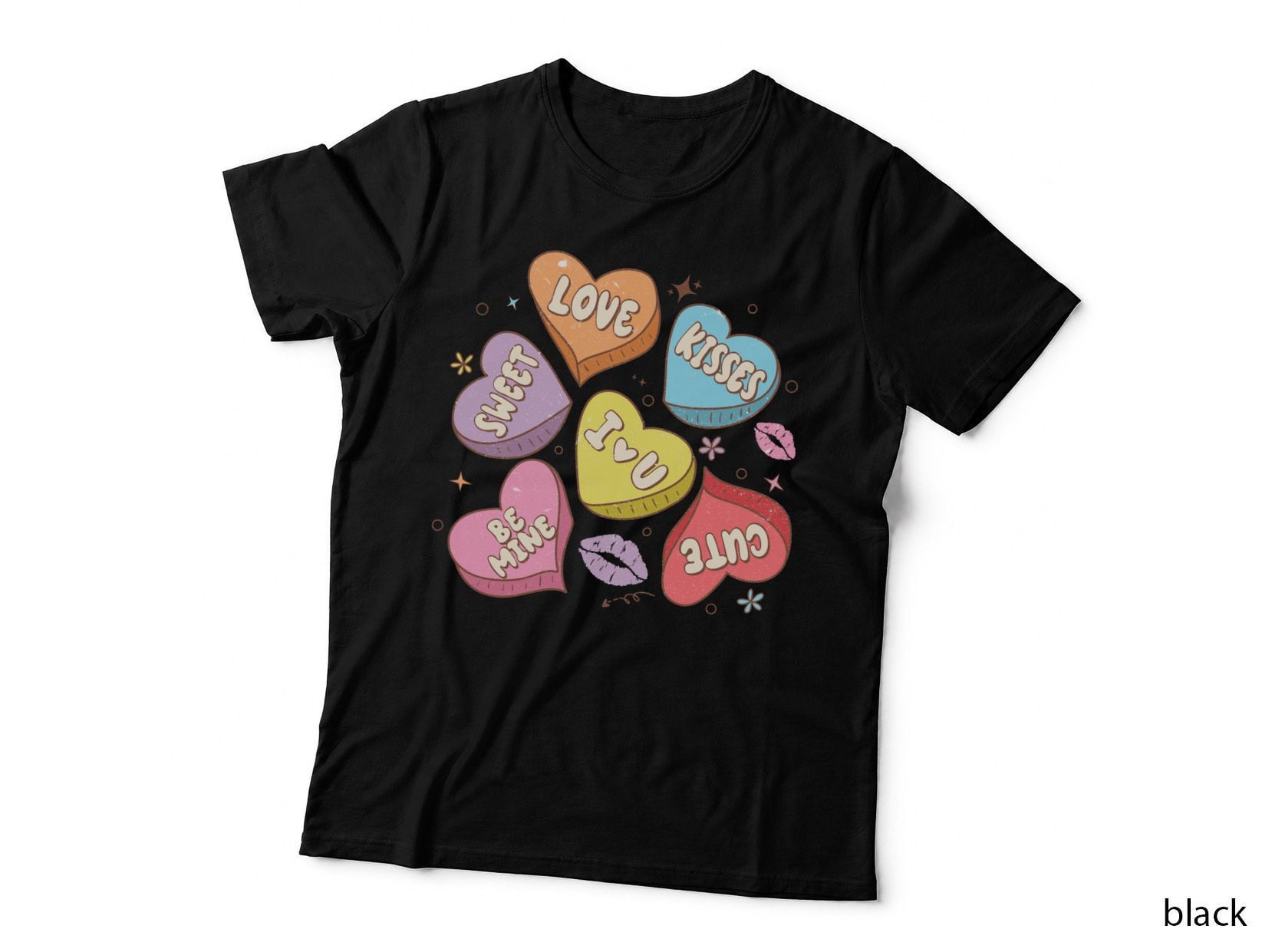 Conversation Heart Candies Scattered Valentine T-Shirt, Cute Love Graphic Tee