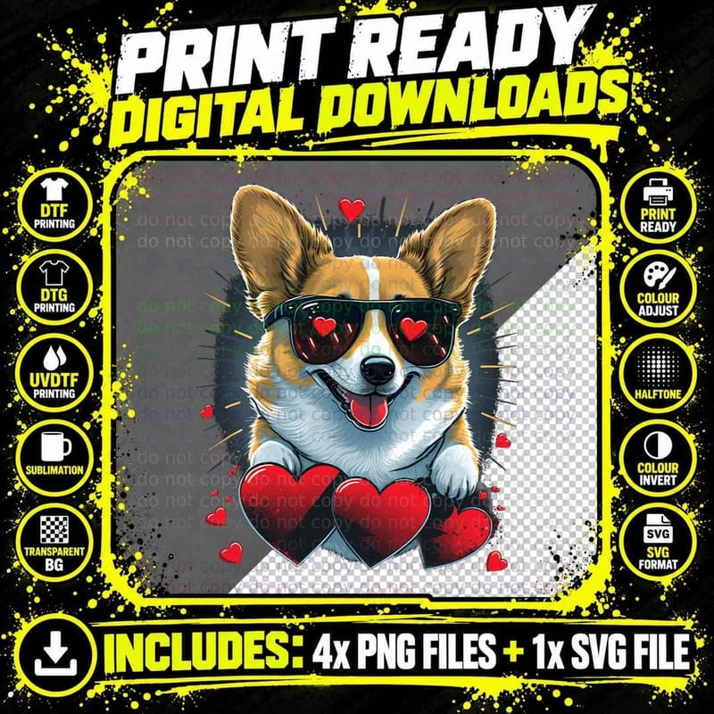 Corgi Dog T-Shirt, Valentine's Day Hearts Png SVG Digital Bundle