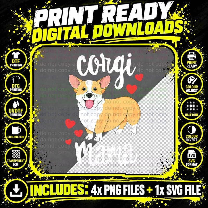 Corgi Dog Valentine's Day T-Shirt, Love Hearts Print Png SVG Digital Bundle