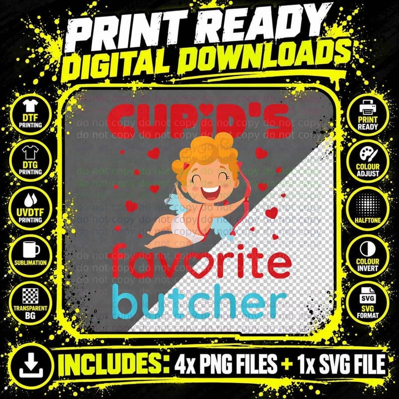 Cupid's Favorite Butcher Cute Valentine's Day Png SVG Digital Bundle