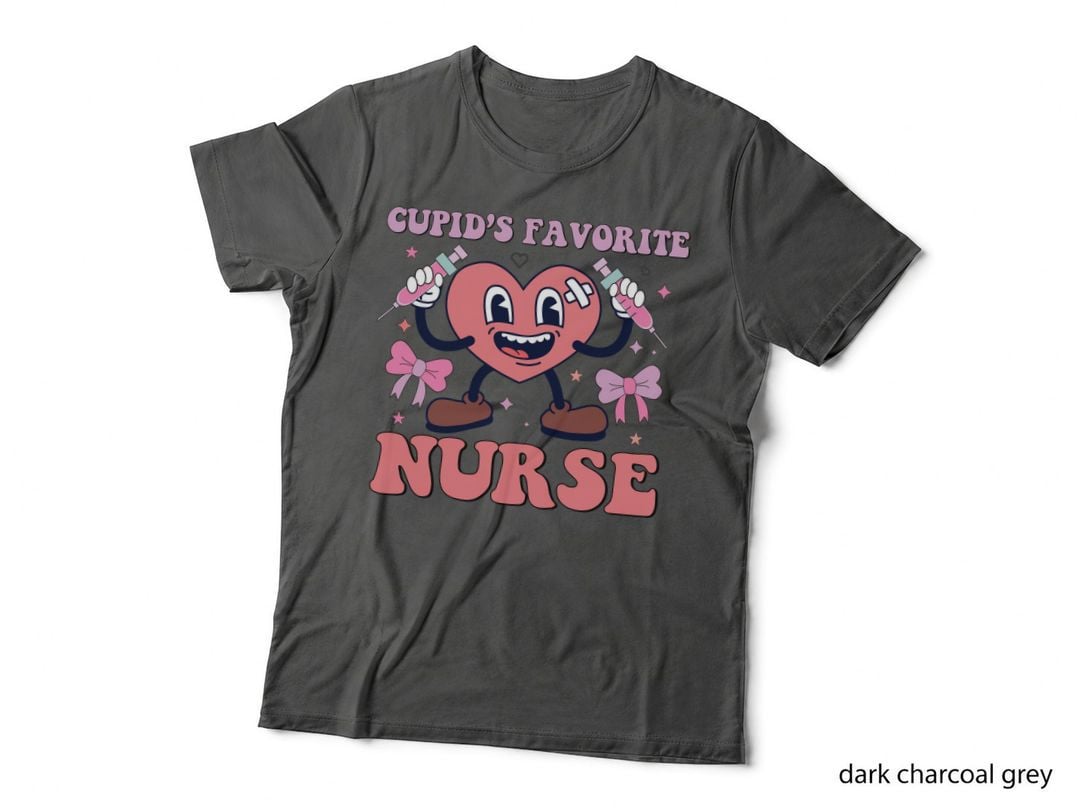 Cupid's Favorite Nurse Valentine T-Shirt, Heart Character with First Aid Love