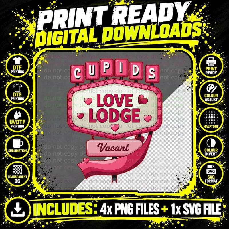 Cupid's Love Lodge Vacant Pink Motel Sign Hearts Retro Png SVG Digital Bundle