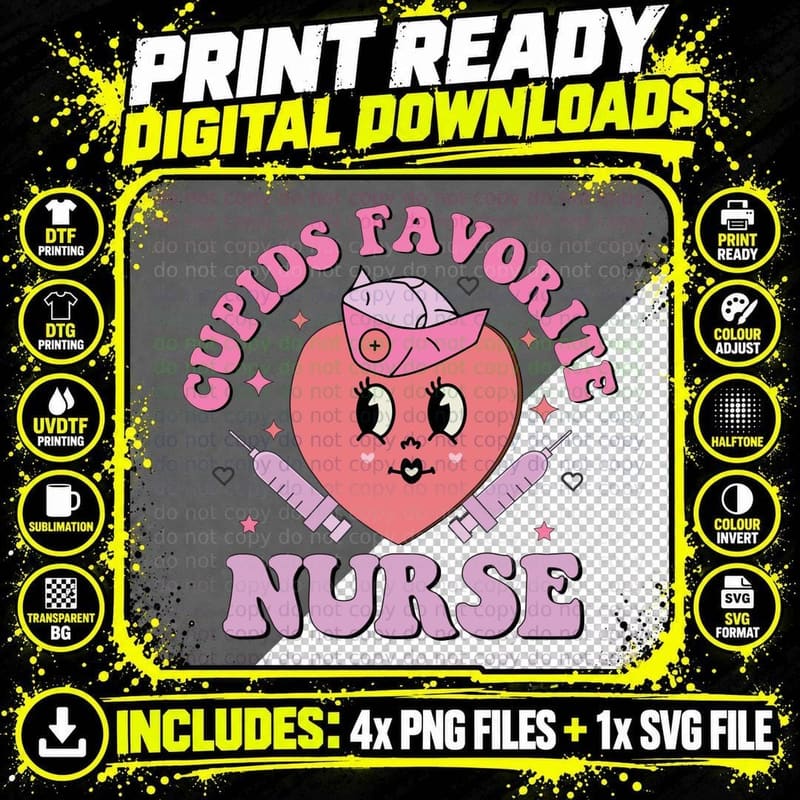 Cupids Favorite Nurse Valentine T-Shirt Png SVG Digital Bundle