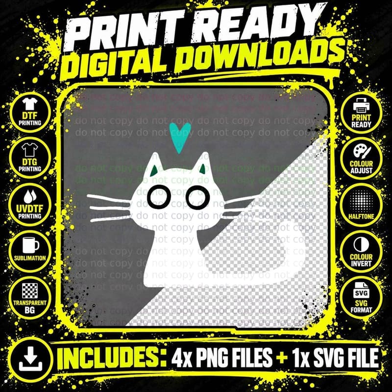 Cute Black Cat with Heart Kitten Valentine T-Shirt Png SVG Digital Bundle