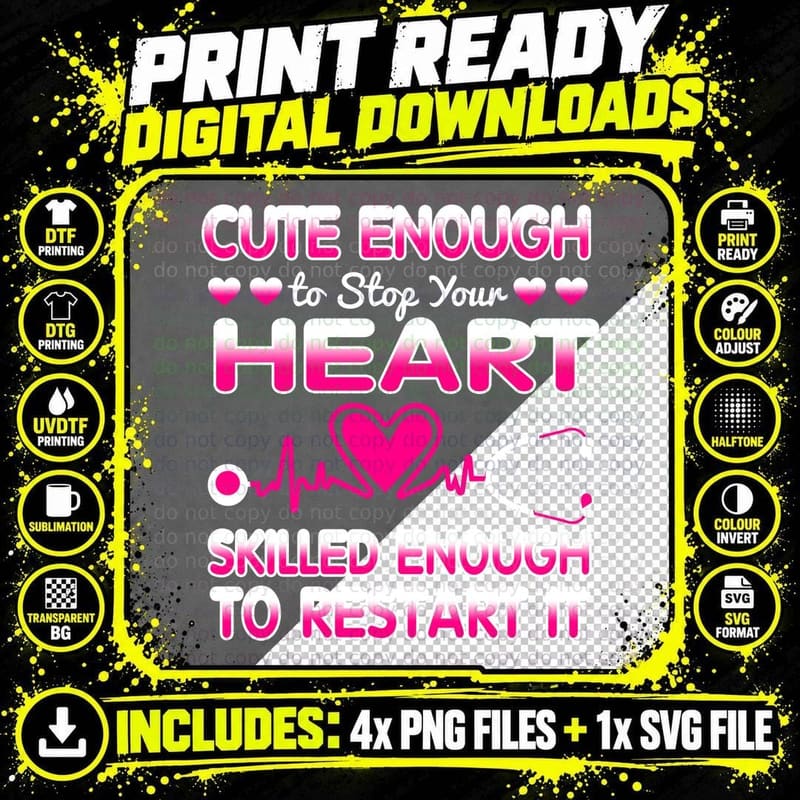 Cute Enough to Restart Your Heart T-Shirt Png SVG Digital Bundle