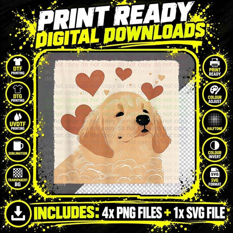 Cute Golden Retriever Dog Puppy T-Shirt Png SVG Digital Bundle