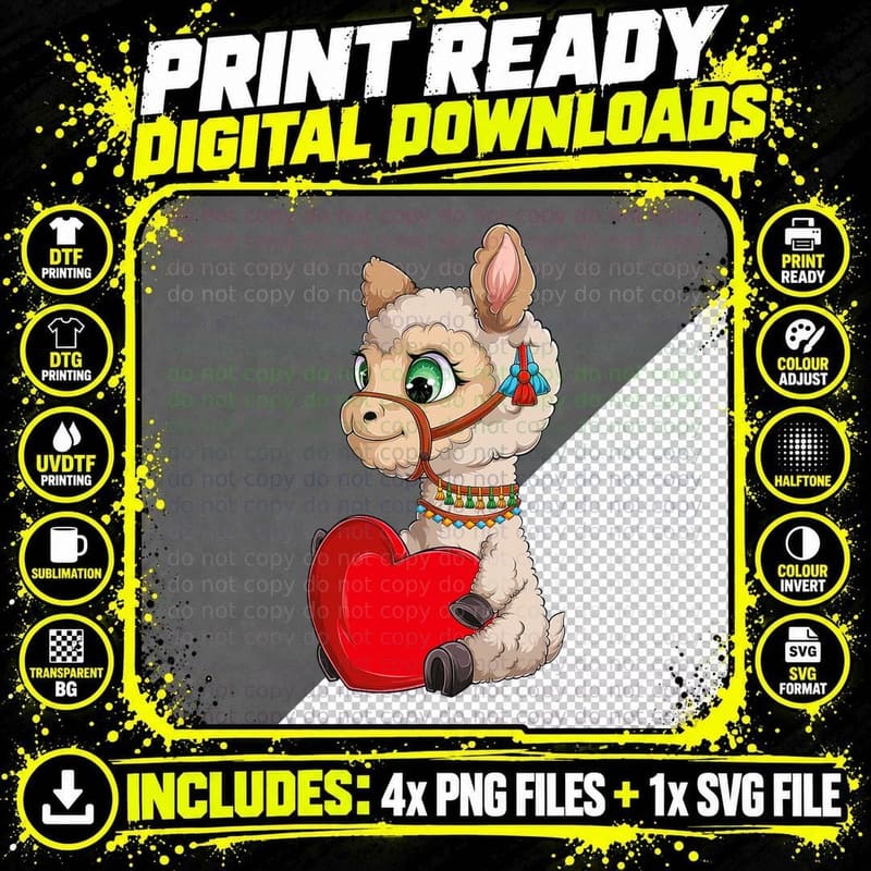 Cute Kawaii Llama Alpaca Animals Valentine's Day Teens Png SVG Digital Bundle