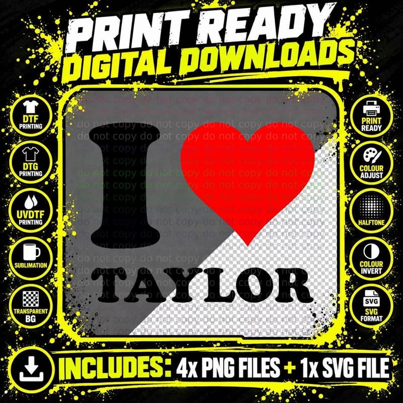 Cute Red Heart I Love Taylor Shirt, Valentine's Day Gift Png SVG Digital Bundle