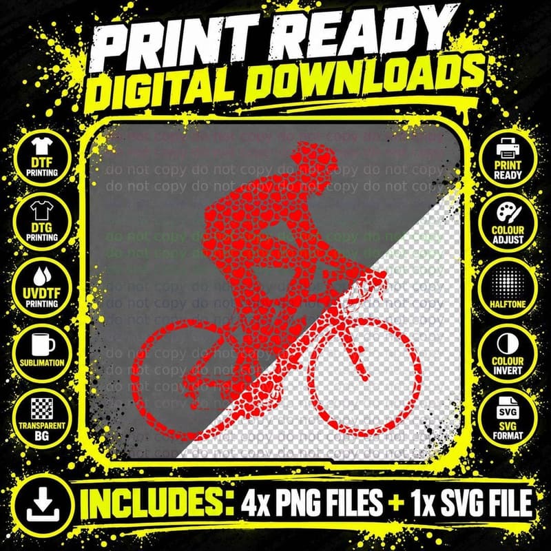 Cycling Lovers Valentine Hearts Love Cyclist Silhouette Png SVG Digital Bundle