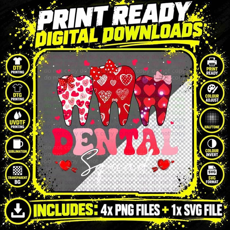Dental Squad Funny Valentine's Day Retro Dentist Png SVG Digital Bundle