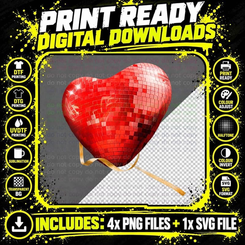 Disco Ball Valentine's Day Heart Love Cute Retro Vintage Png SVG Digital Bundle