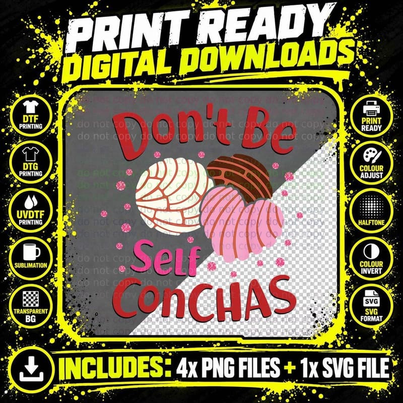 Don't Be Self Conchas Seashells Pink Hearts T-Shirt Png SVG Digital Bundle