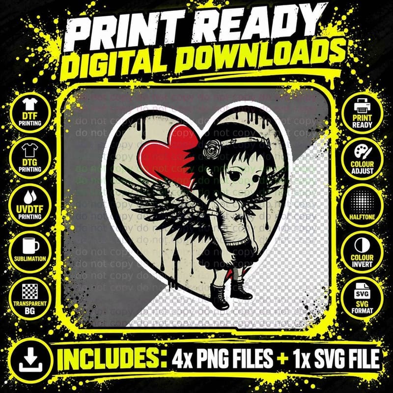Emo Cupid Valentine's Day Goth Punk Men Women Png SVG Digital Bundle