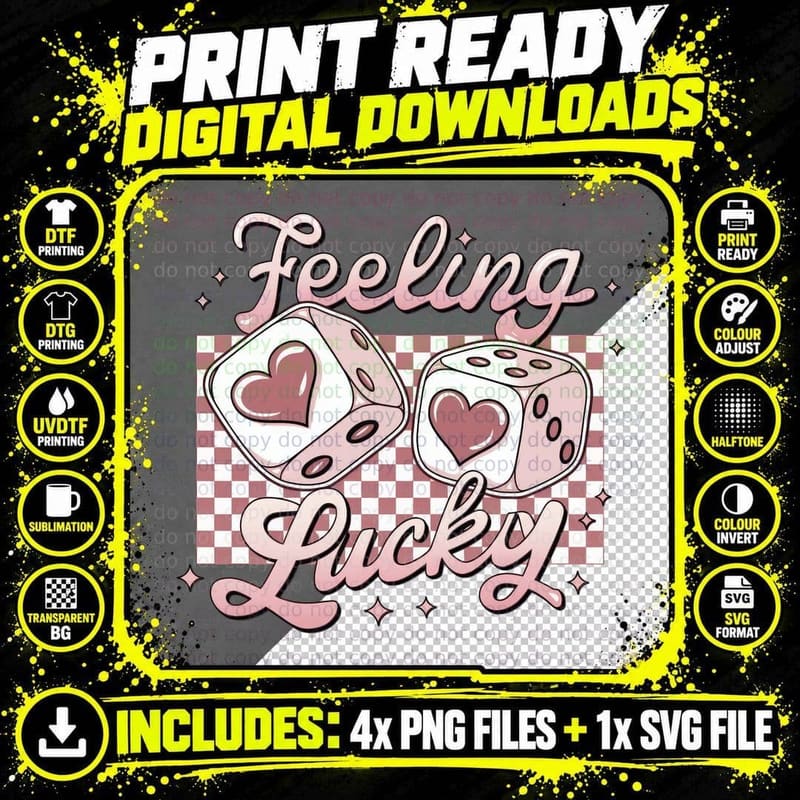 Feeling Ducky Valentine T-Shirt, Heart Dice on Checkered Png SVG Digital Bundle