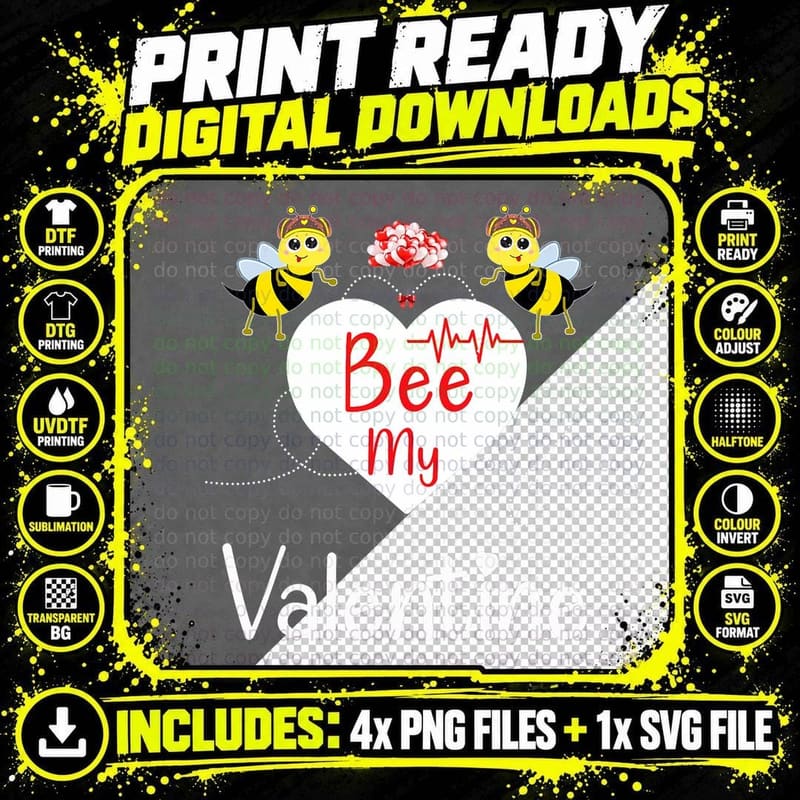 Funny Bee My Valentine Valentines Day Beekeeper T-Shirt Png SVG Digital Bundle