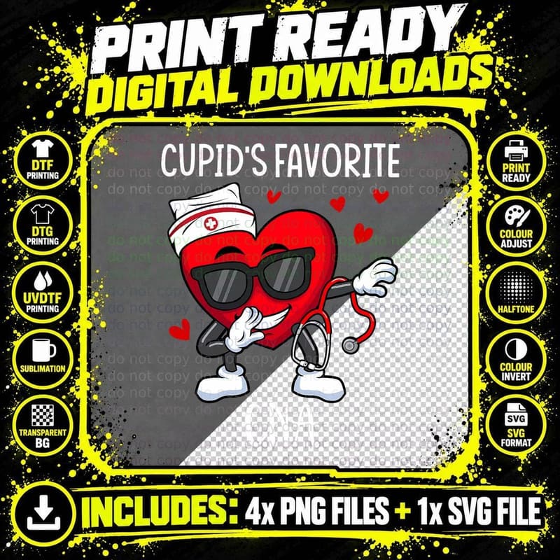 Funny Dabbing Heart Cupid's Favorite CNA Nurse Png SVG Digital Bundle
