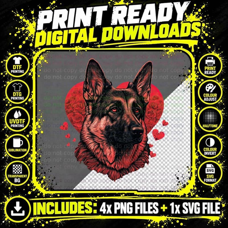Funny German Shepherd Dog German Shepherd Valentine Day Png SVG Digital Bundle