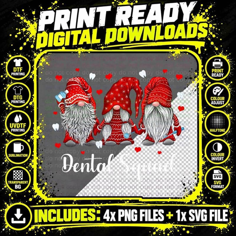 Funny Gnome Dental Squad Leprechaun Dentist Valentine's Png SVG Digital Bundle