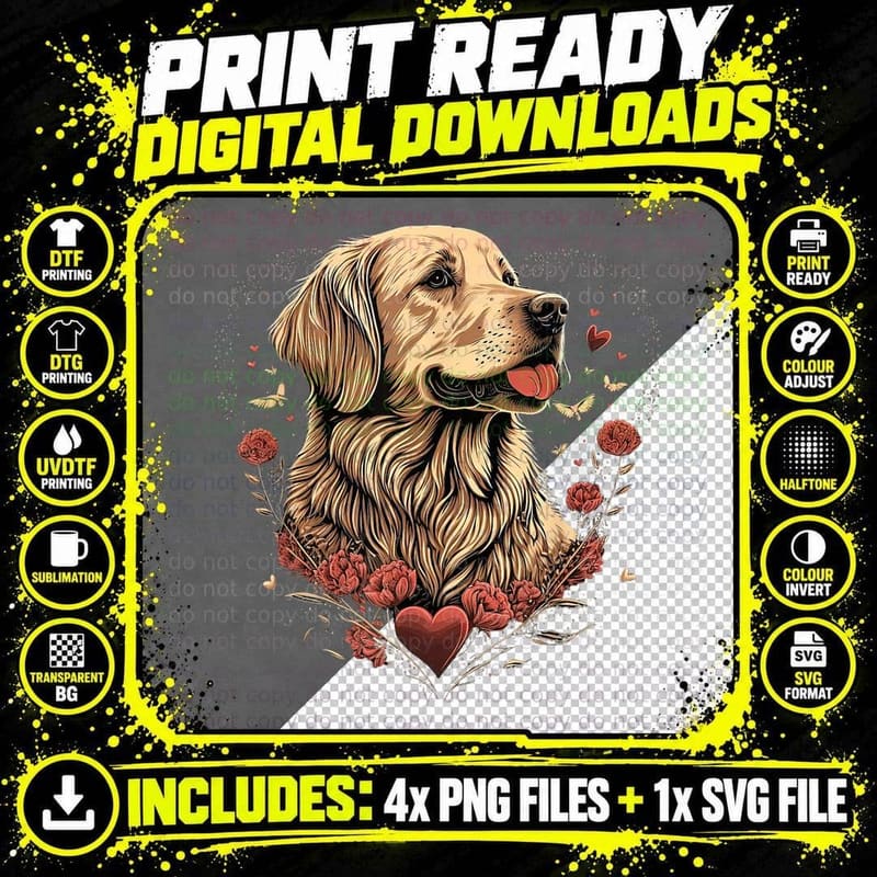 Funny Golden Retriever Valentine T-Shirt Png SVG Digital Bundle