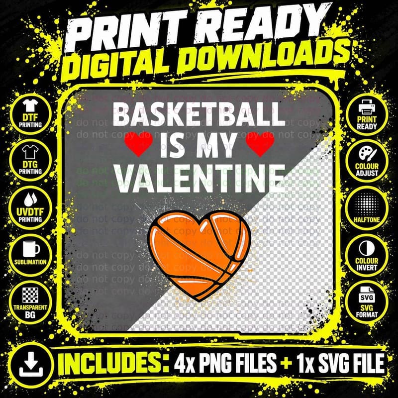 Funny Love Hearts Basketball Is My Valentine Sports Png SVG Digital Bundle