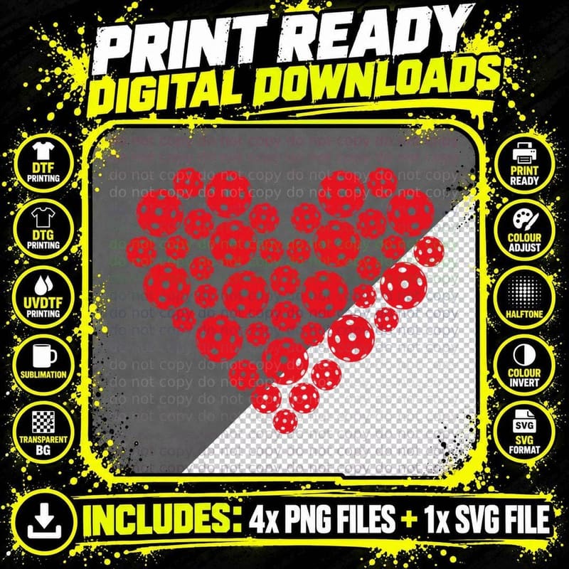 Funny Pickleball Love Heart Shape Valentine T-Shirt Png SVG Digital Bundle