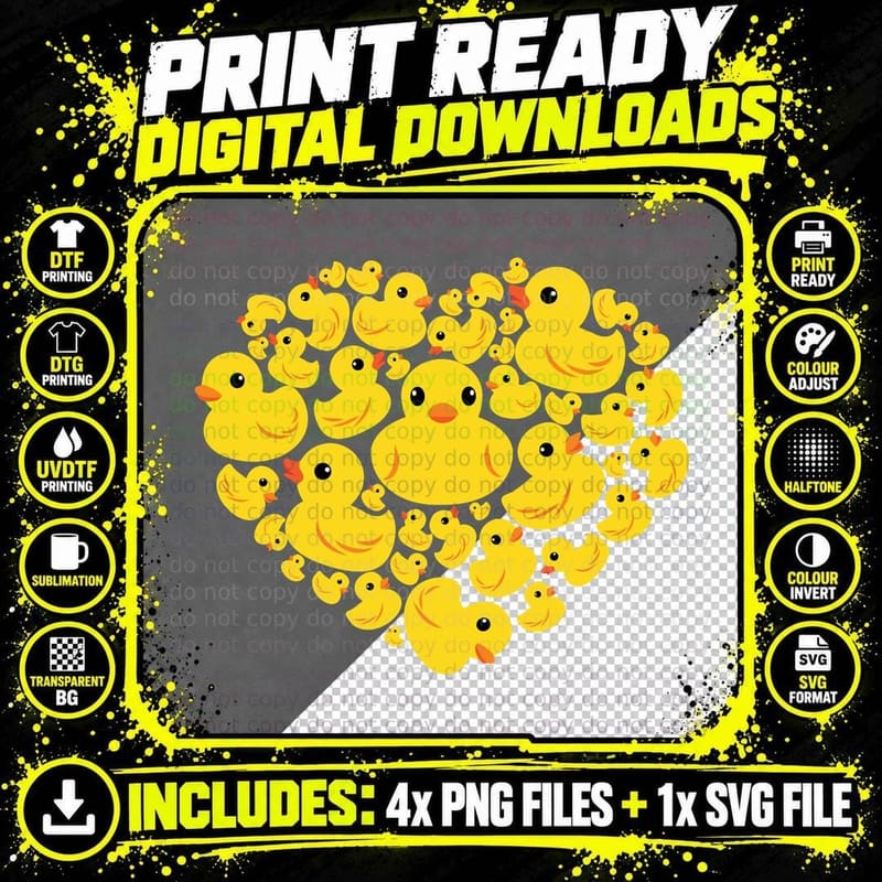 Funny Rubber Duck Hearts Quack Ducky Valentine's Day Png SVG Digital Bundle