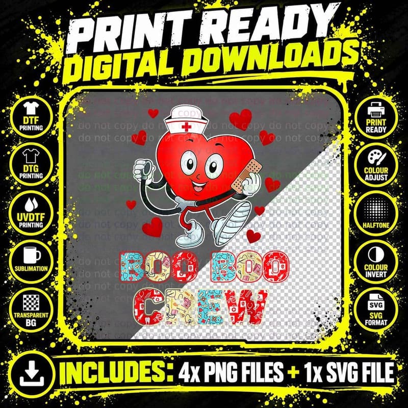 Funny Valentine's Day Boo Boo Crew Nurse Cute Heart Png SVG Digital Bundle