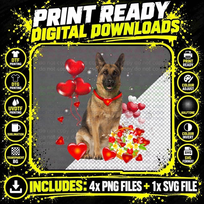 German Shepherd Valentines Day Funny Dog Valentine Png SVG Digital Bundle