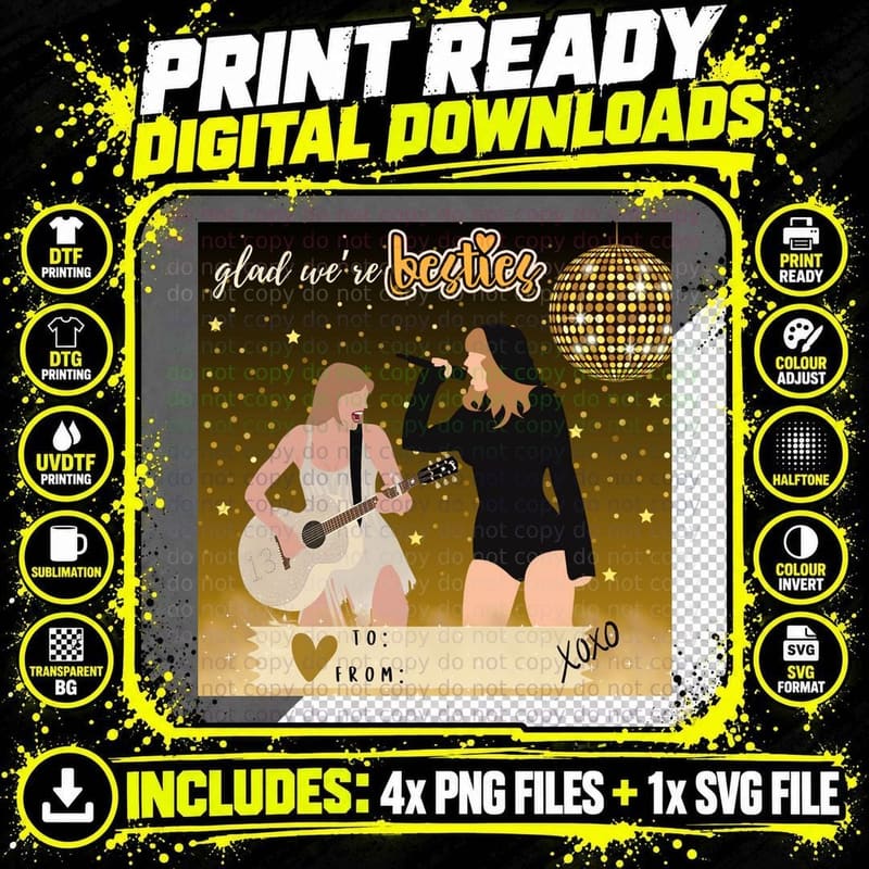Glad We're Besties Two Female Performers with Gold Stars Png SVG Digital Bundle