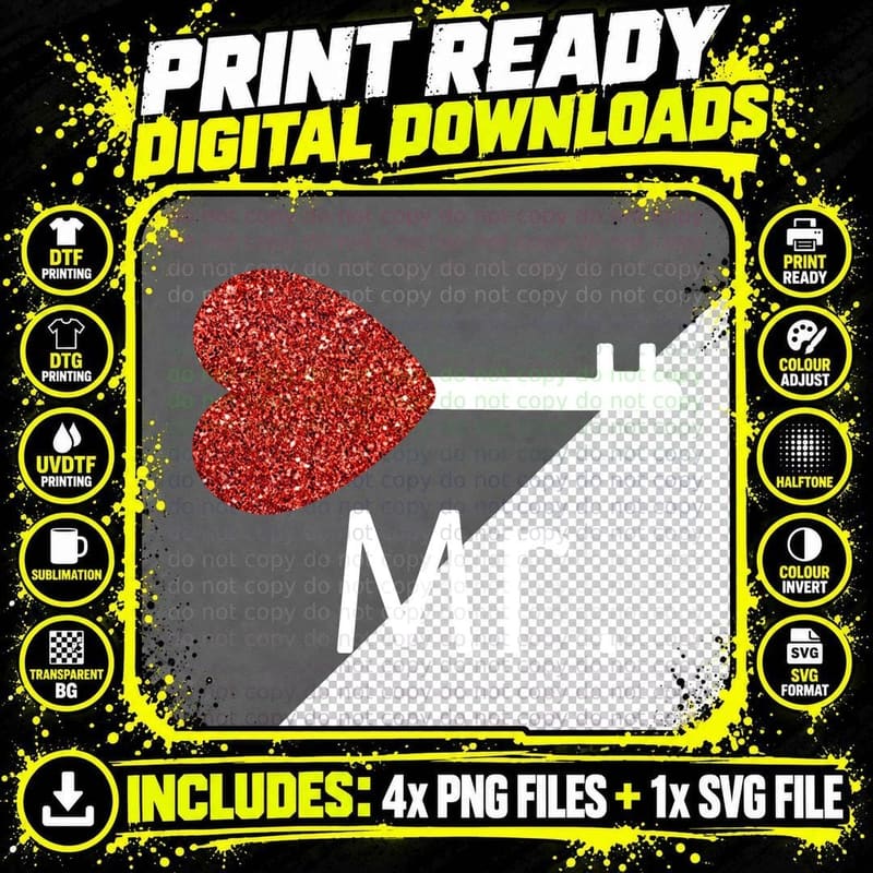 Glittery Red Heart T-Shirt, Valentine's Day Style Png SVG Digital Bundle