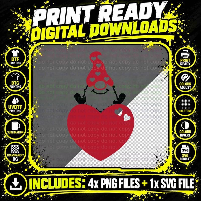 Gnome Hugging Large Heart Valentine T-Shirt Png SVG Digital Bundle