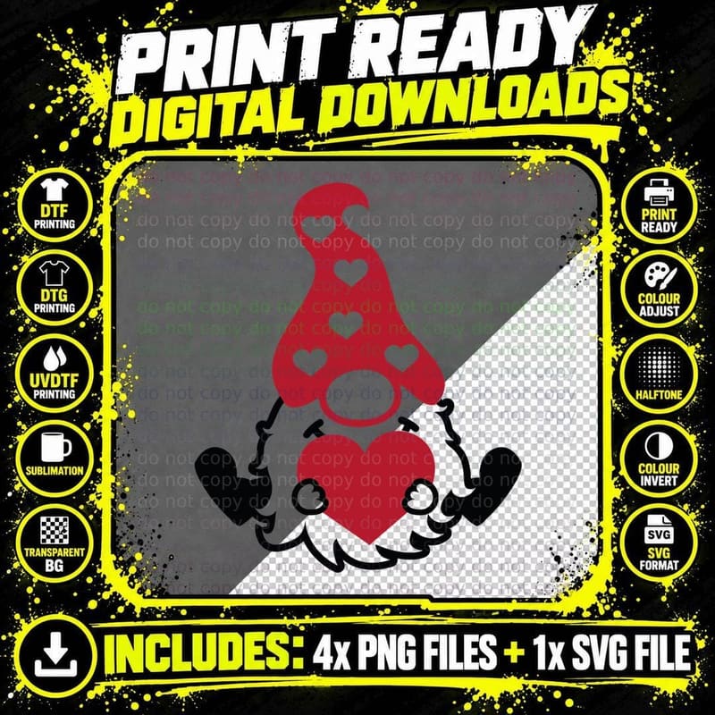 Gnome with Heart Shape Valentine T-Shirt Png SVG Digital Bundle