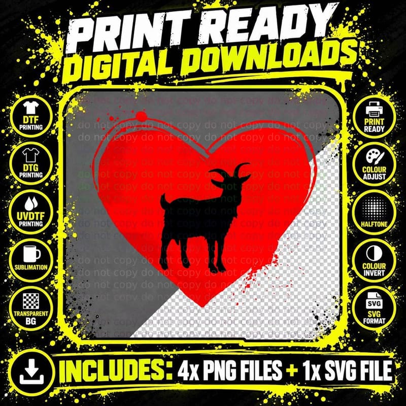 Goat Silhouette Heart Shape Valentine Goat Lovers T-Shirt Png SVG Digital Bundle
