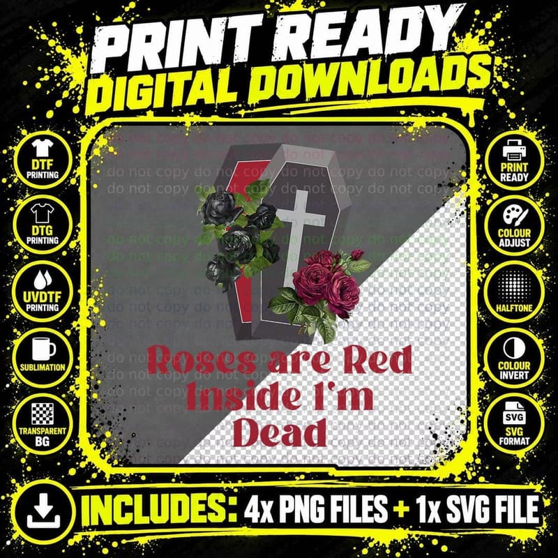 Goth Valentine Roses Are Red Inside I'm Dead Graphic Png SVG Digital Bundle