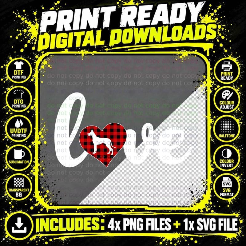 Great Dane Dog Lover Buffalo Plaid Love Great Dane Png SVG Digital Bundle
