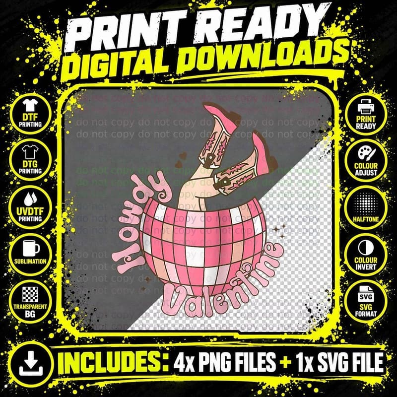Groovy Western Valentine's Day Howdy Valentine Disco Png SVG Digital Bundle