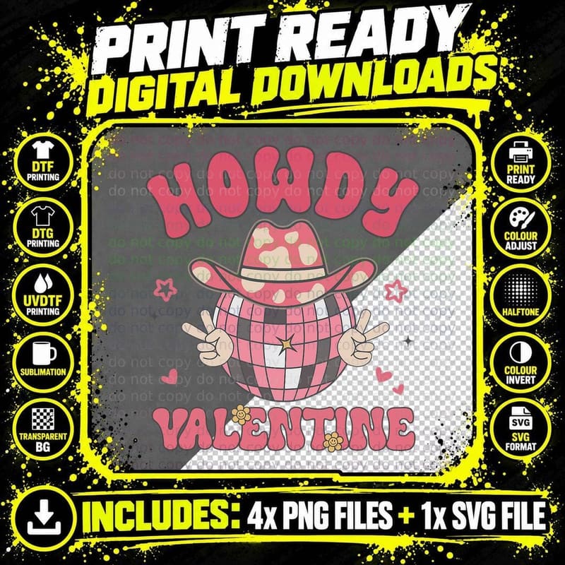 Groovy Western Valentine's Day Howdy Valentine Disco Png SVG Digital Bundle