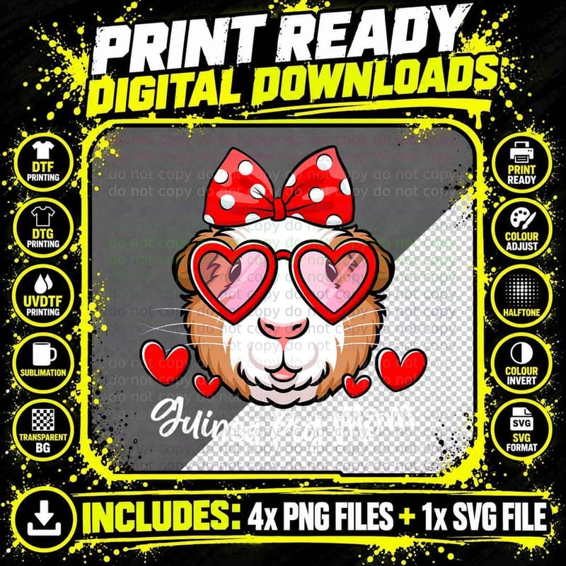 Guinea Pig Mom Heart Glasses T-Shirt Png SVG Digital Bundle