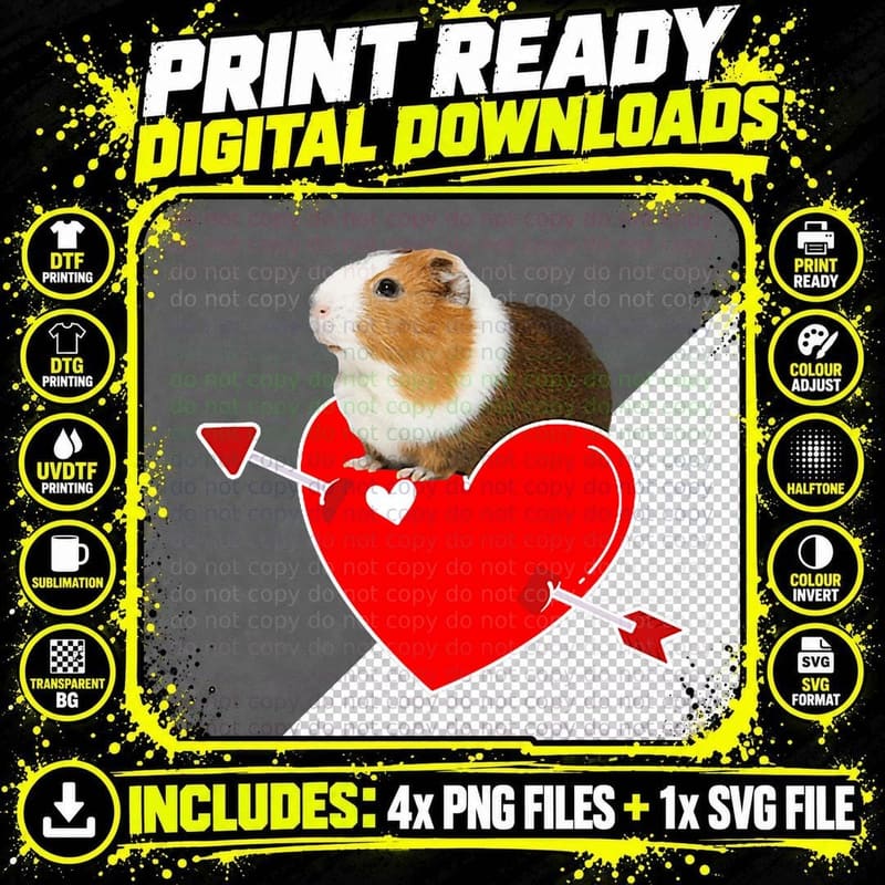 Guinea Pig in Heart Pocket Valentine's Day Guinea Pig Png SVG Digital Bundle