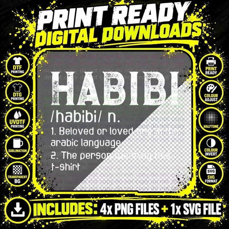 Habibi Definition Arabic Couples Valentine's Day T-Shirt Png SVG Digital Bundle