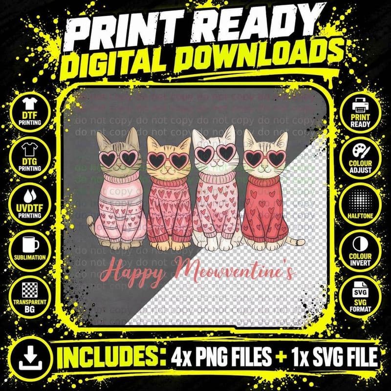 Happy Meowventine's Valentine T-Shirt Png SVG Digital Bundle