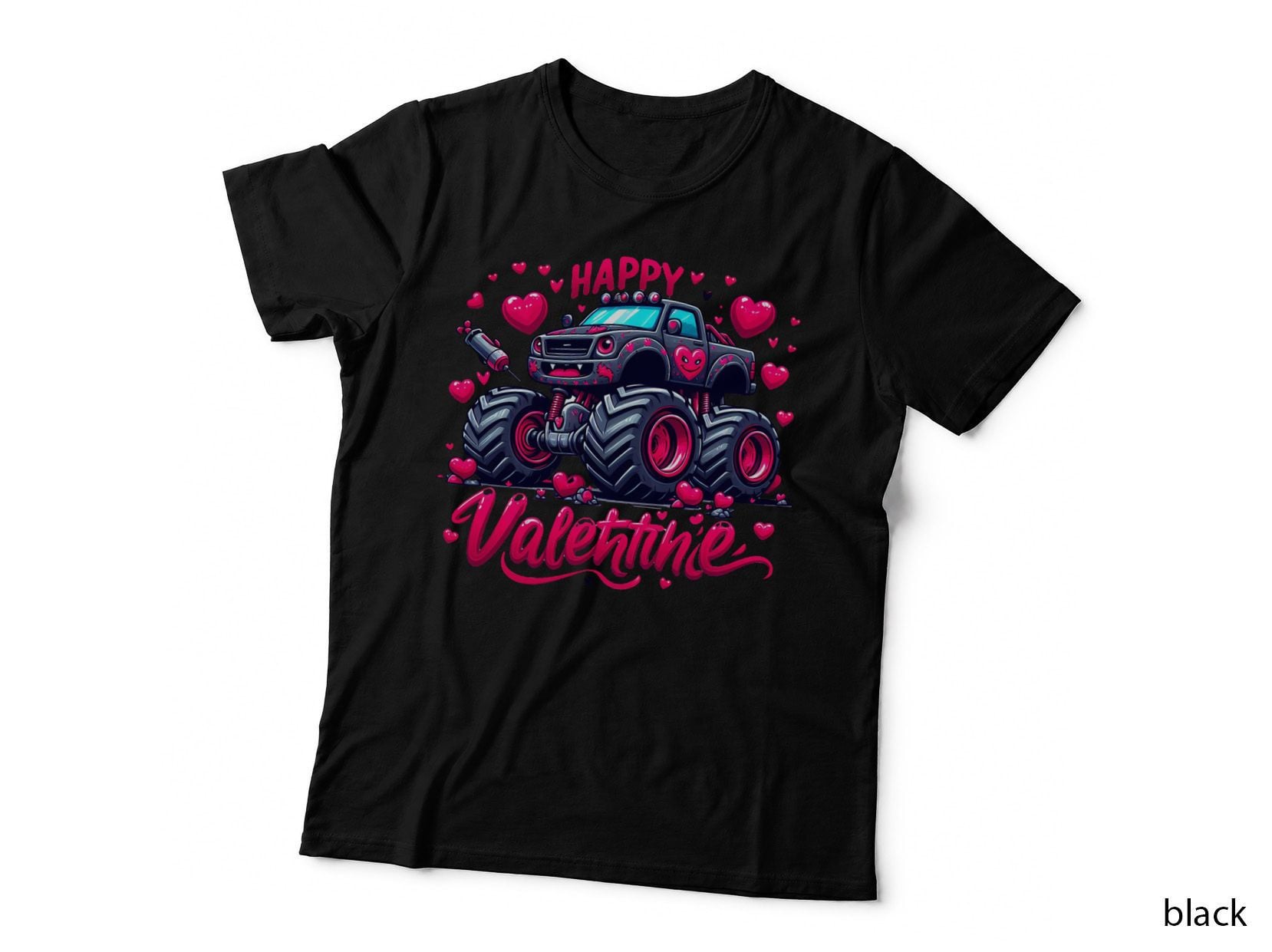 Happy Valentine Monster Truck Hearts T-Shirt