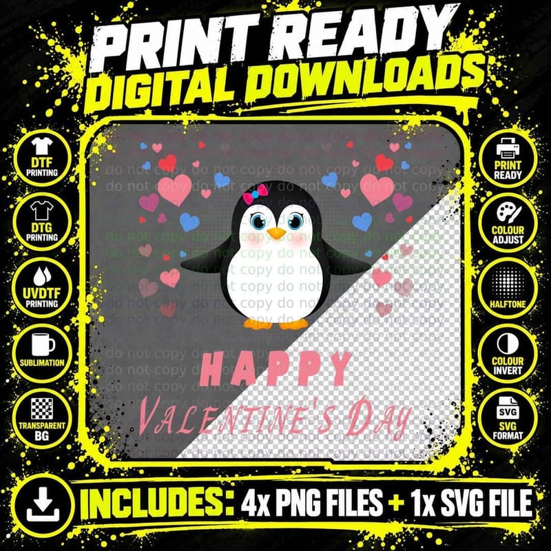 Happy Valentine's Day Cute Penguin Lovers for Women Png SVG Digital Bundle