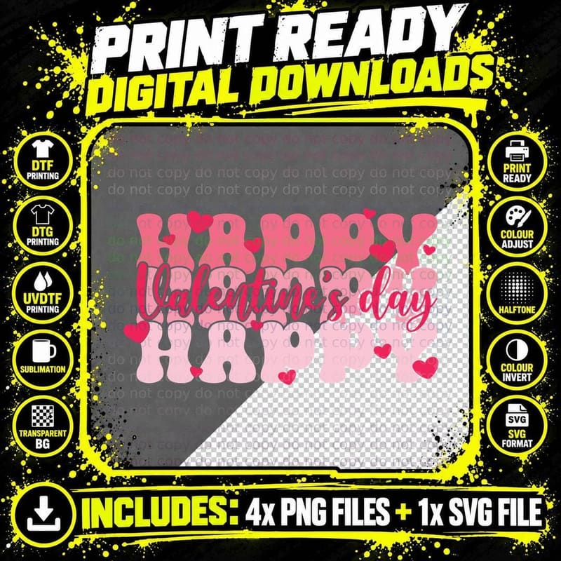 Happy Valentine's Day Happy Valentine T-Shirt Png SVG Digital Bundle