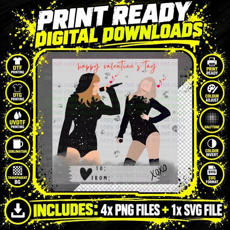 Happy Valentine's Day Two Female Performers with Png SVG Digital Bundle