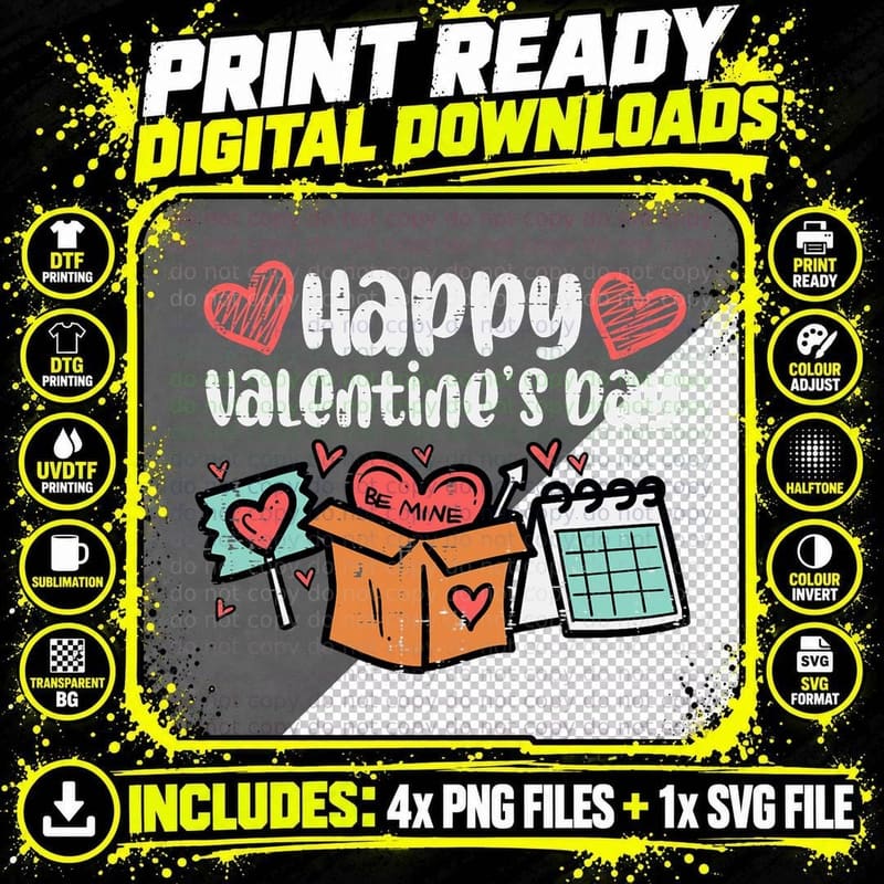 Happy Valentines Day Be Mine Hearts Cute Valentine Men Png SVG Digital Bundle