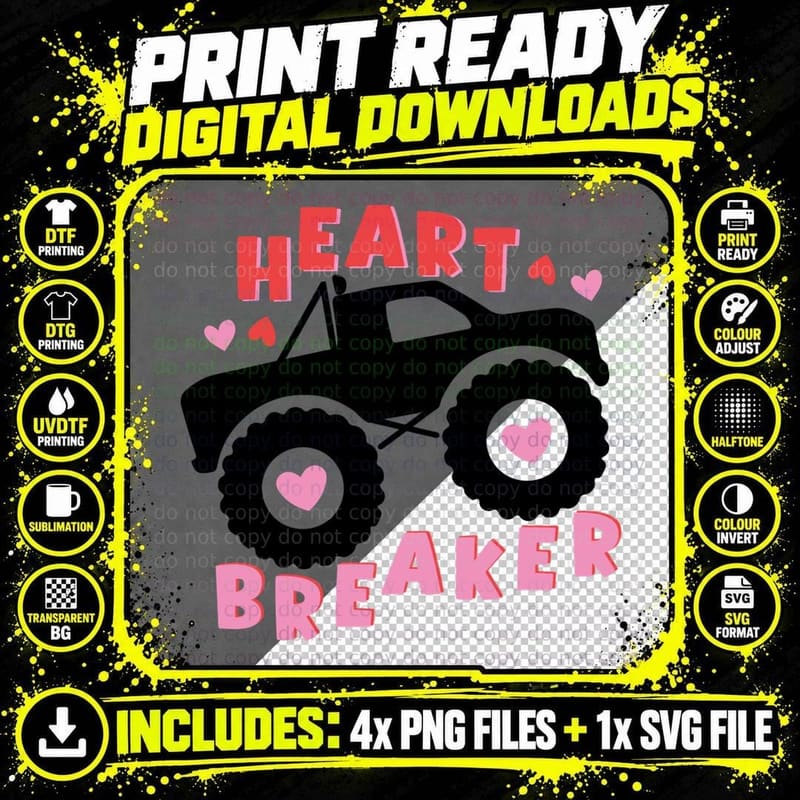 Heart Breaker Valentine T-Shirt, Pickup Truck Heart Png SVG Digital Bundle