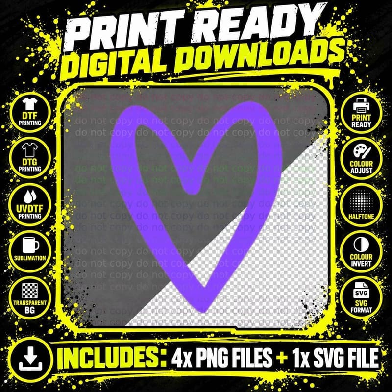 Heart Love Retro Vintage Tiny Purple Heart Valentine's Png SVG Digital Bundle